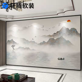 墙纸定制中式3d立体水墨山水电视背景墙壁纸客厅壁布卧室墙布壁画