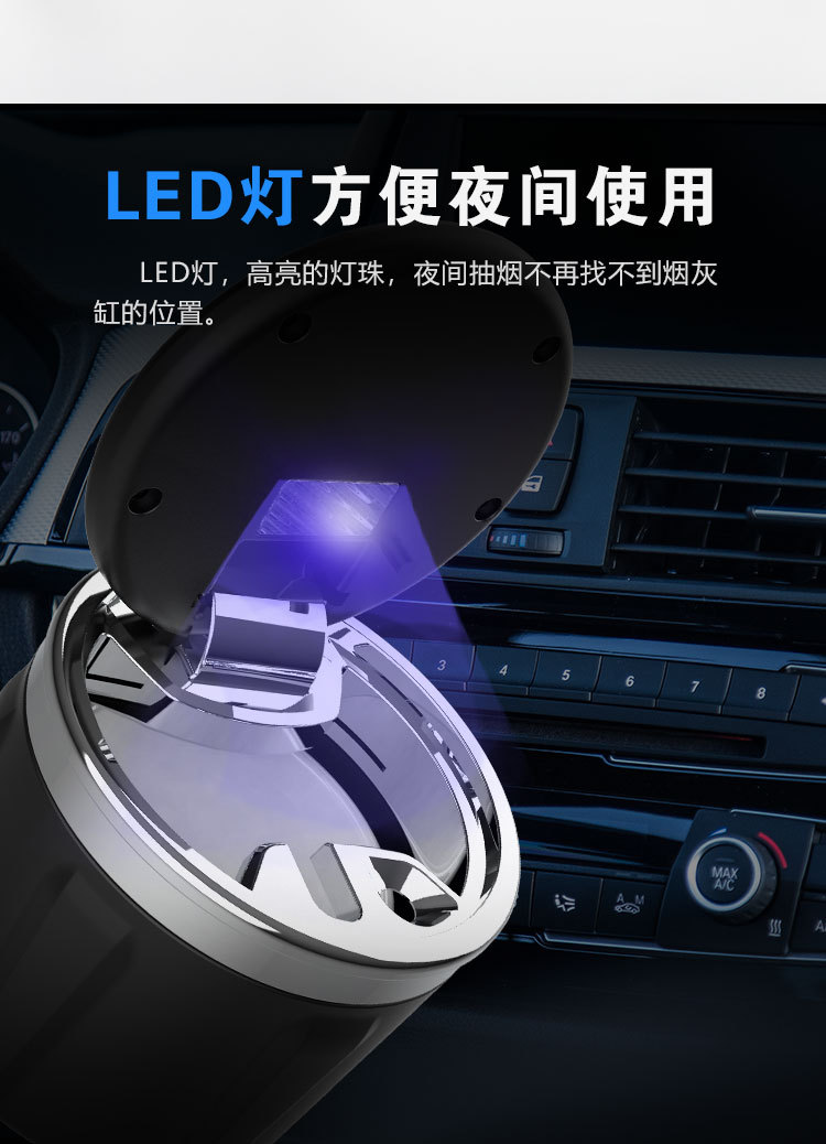 Suitable for Bmw 5 Series Car Ashtray with Cover, Creative Car Supplies, In-Car Ashtray with Led Light Ceramic
