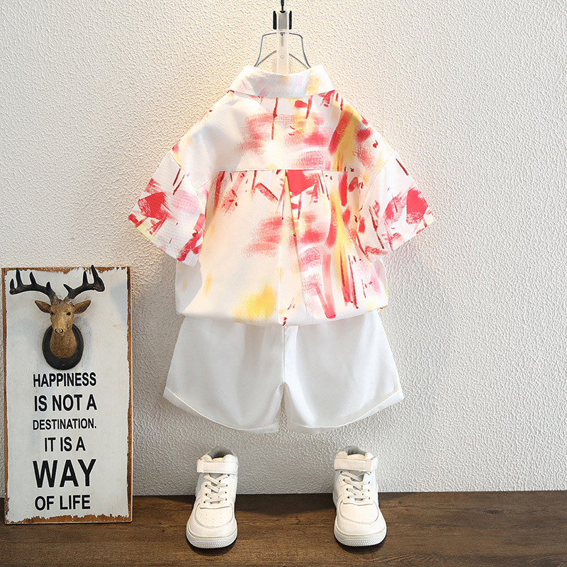 7831 Ropa para niños Camisa de manga corta para niños Traje fino de verano Camisa de moda para bebés Pantalones blancos de manga corta Traje de dos piezas