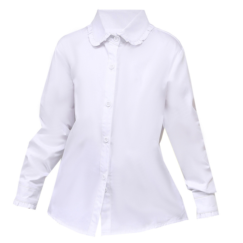 Niñas camisa blanca pura camisa de manga larga moda Otoño e Invierno estudiantes de escuela primaria primavera y verano ropa estilo campus entrega al por mayor