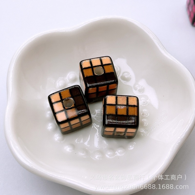14*14mm竖孔六面印花方块魔方印花方块diy串珠车挂手机链饰品配件|undefined