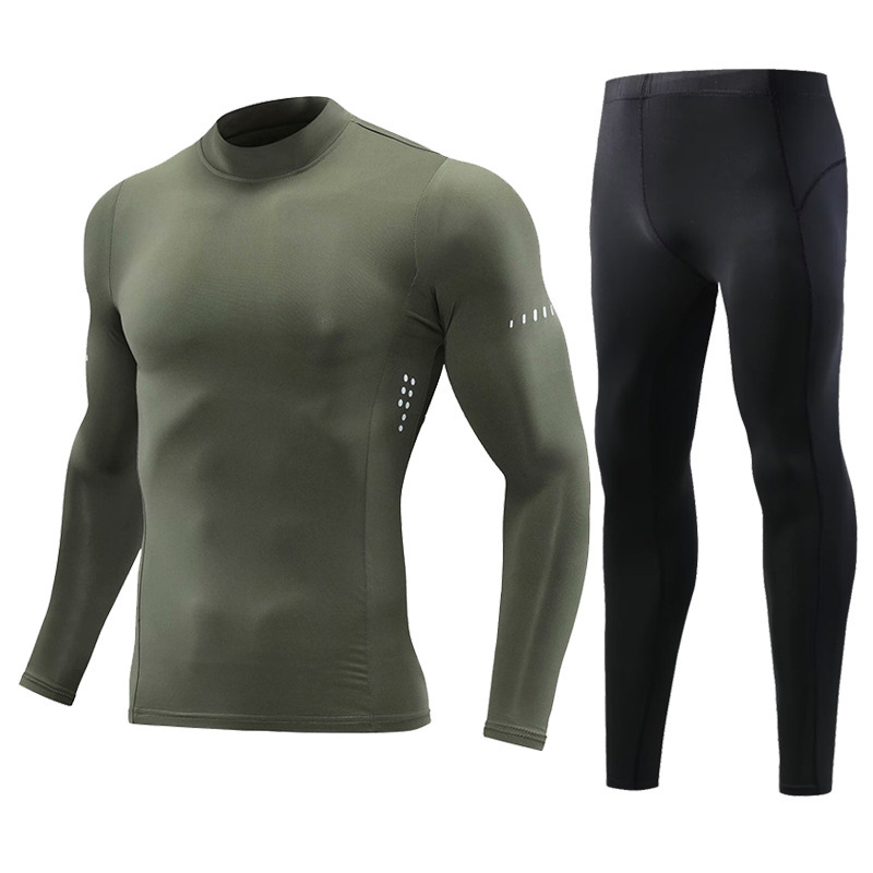 Cross-border Amazon Men's Quick-drying Long-sleeved Half-high Collar Tights Sports suit Weightlifting Muscle Fitness Training Suit