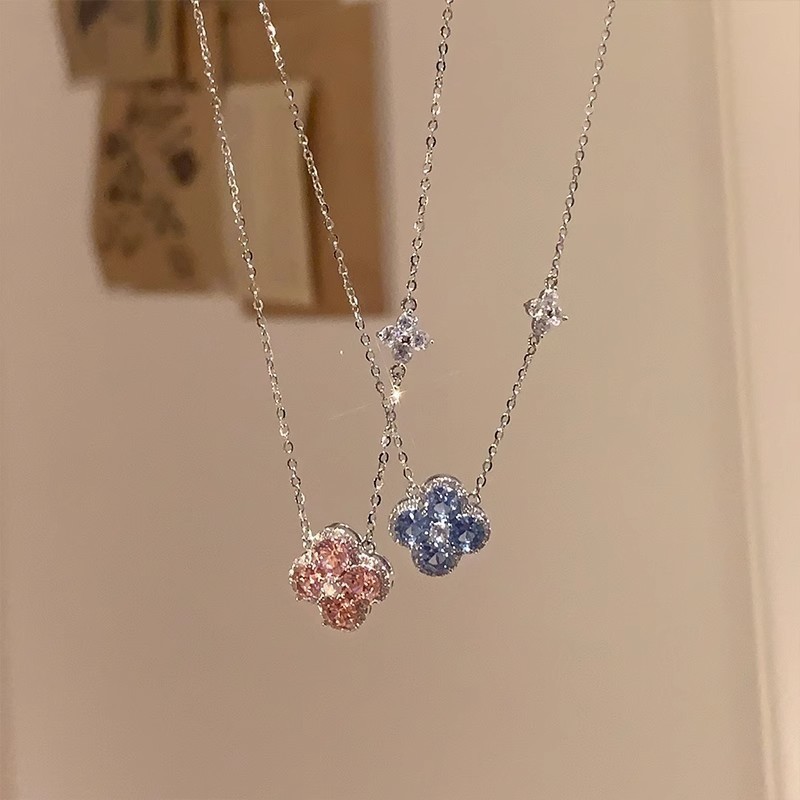韩系满钻幸运四叶花项链女轻奢高级感小众锁骨链配饰颈链choker|undefined