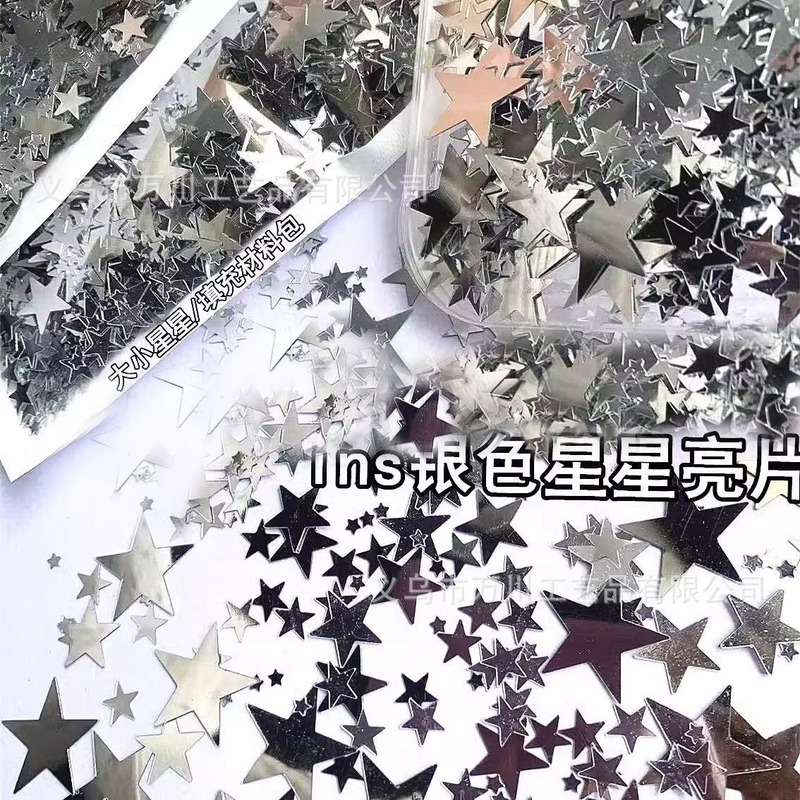 Five-Pointed Star Sequins Party Small Package Sequins for Throwing Festival 10mm Flat Mixed Three-Color Star Sequins