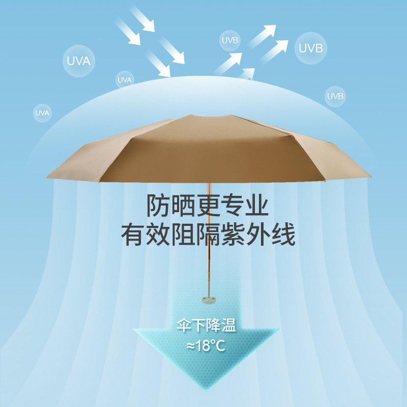 60% Fold Small Gold Umbrella Sunny Umbrella Lightweight Portable Gold Rubber Sunscreen Sun Umbrella Ultra Light Mini UV Protection Pocket Umbrella