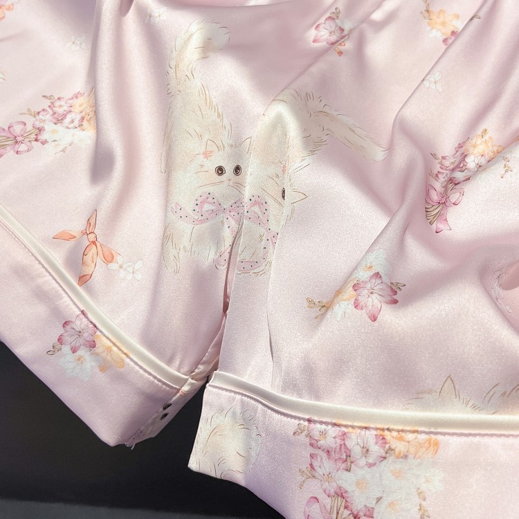 夏季新款真丝睡衣女甜美可爱卡通短袖短裤套装薄款家居服套装蚕丝|undefined