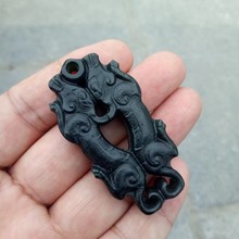 天然原矿和田玉虎符吊坠黑青玉玉佩挂件