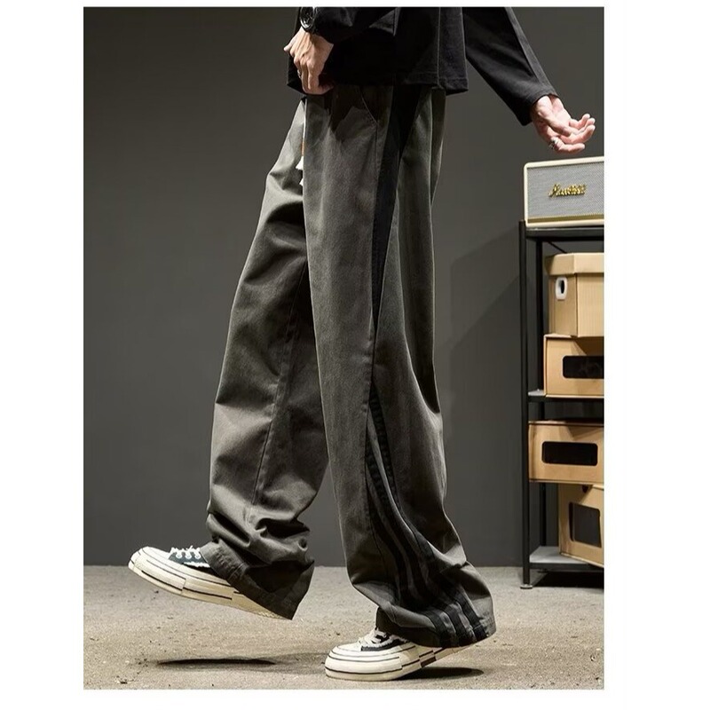 2025 Extra Thick Slanted Pure Cotton Casual American Street Straight Pants Men's Autum Trendyy Retro Couple Wide Leg Pants