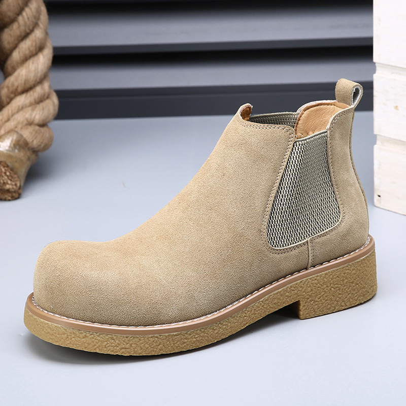 Minimalist Chelsea Boots Men's Genuine Leather Large-Toe Martin Boots Men's Trendy Short Boots Thick-Soled Heightening British Style Casual Men's Boots