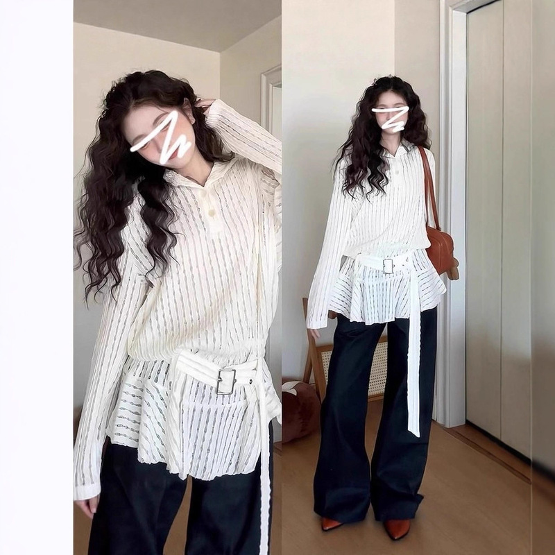 Hollow-Out Dress for Women, Suitable for Early Spring, with a Belt, Hooded, Ruffled Long-Sleeve T-Shirt, Loose Plus-Size Top, Export