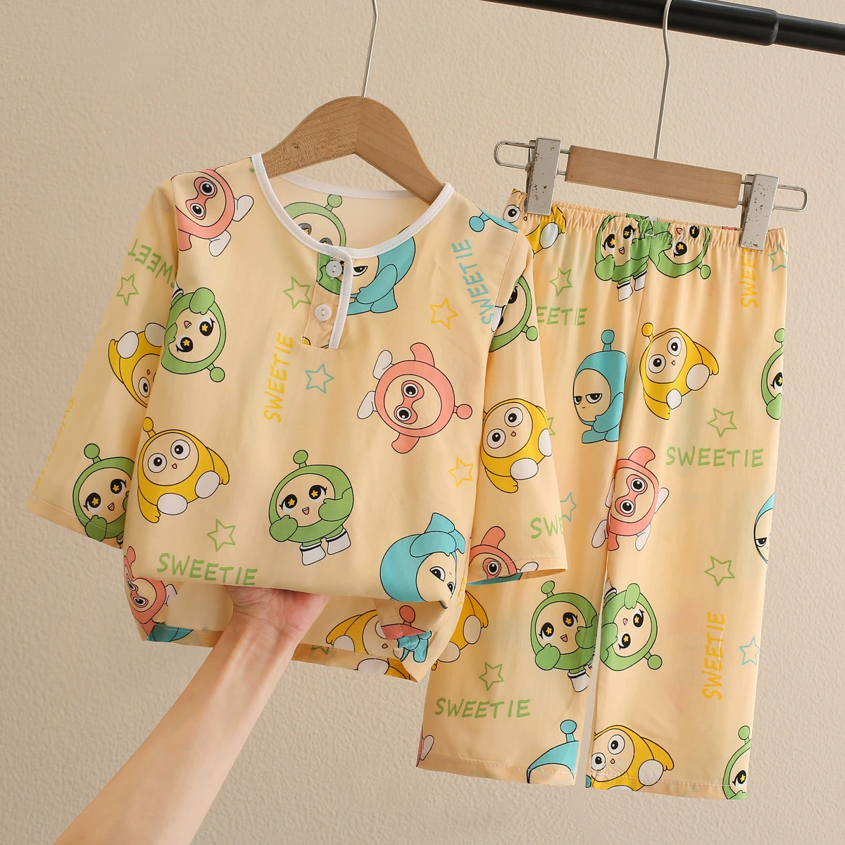 Children's summer pajama for boys — thin long-sleeve, multiple prints, sizes for heights 60–155 cm