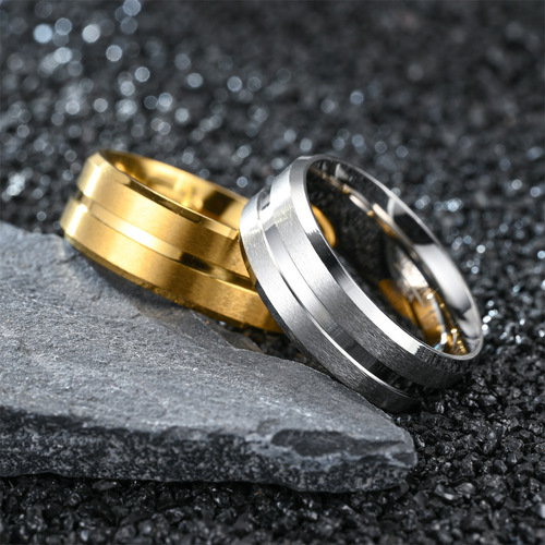Daihao Cross-border Handmade Jewelry 8MM Width Center Groove Sanding Men's Stainless Steel Ring European and American Popular Accessory