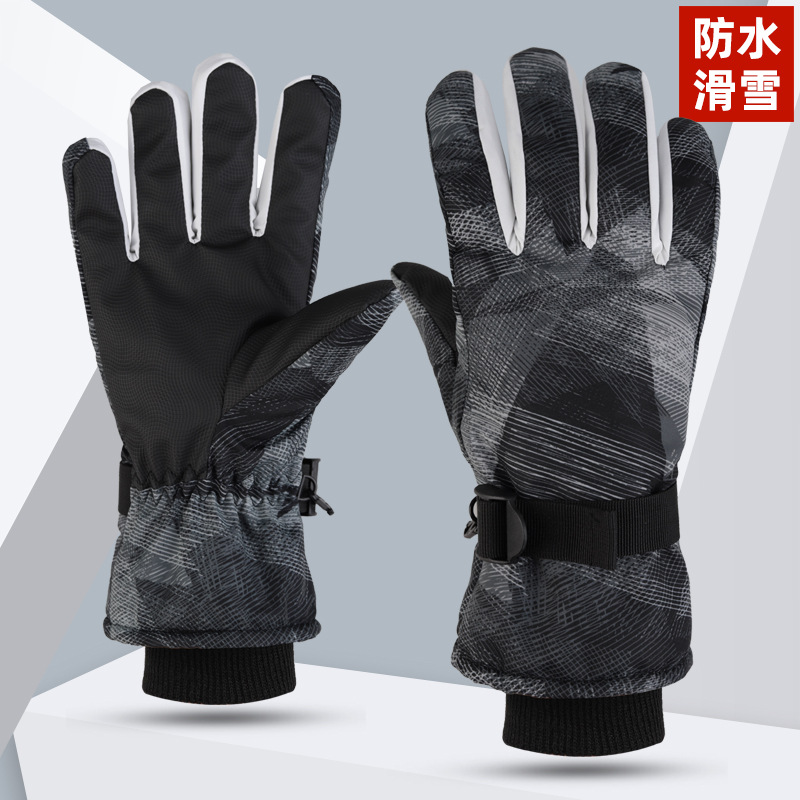 Guantes de invierno para hombres y mujeres graffiti esquí cálido engrosado forrado de lana a prueba de viento antideslizante impermeable montar a prueba de frío guantes de pantalla táctil de invierno