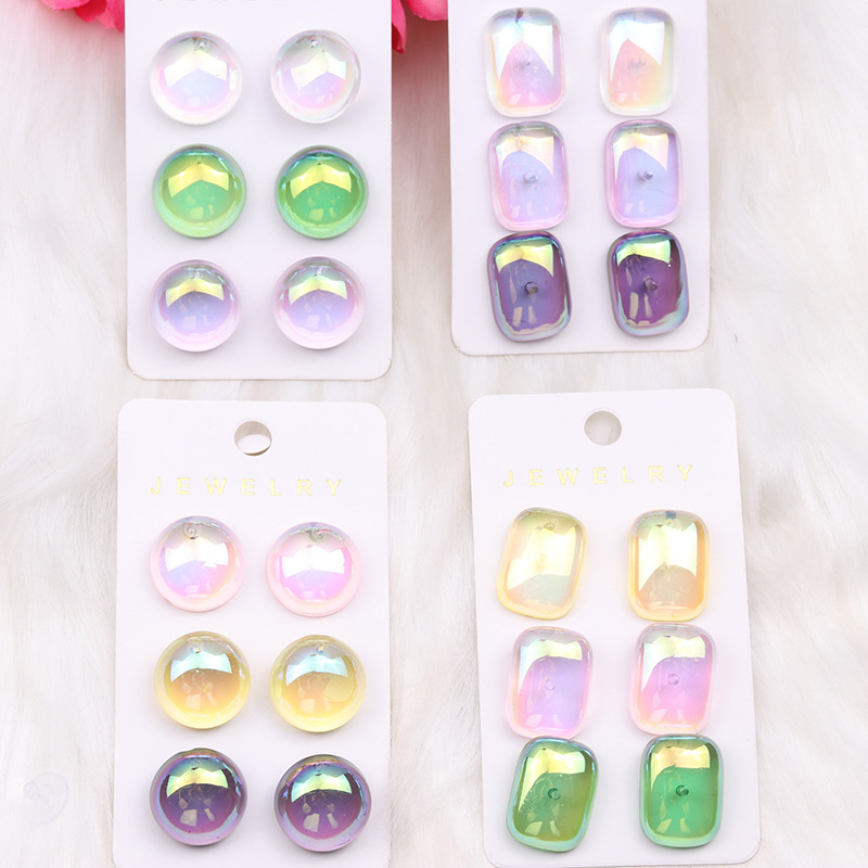 1 Set Casual Simple Style Geometric Enamel Arylic Ear Studs display picture 1