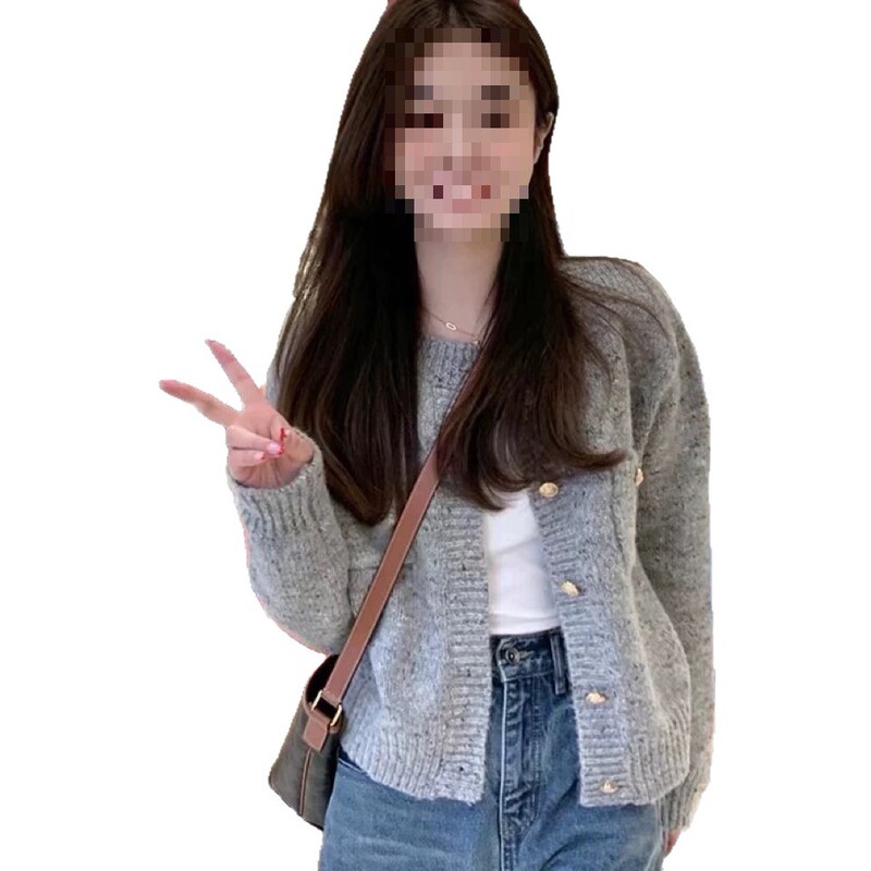 法式复古小香风灰色针织开衫毛衣女软糯高级感慵懒风外套上衣秋冬|undefined