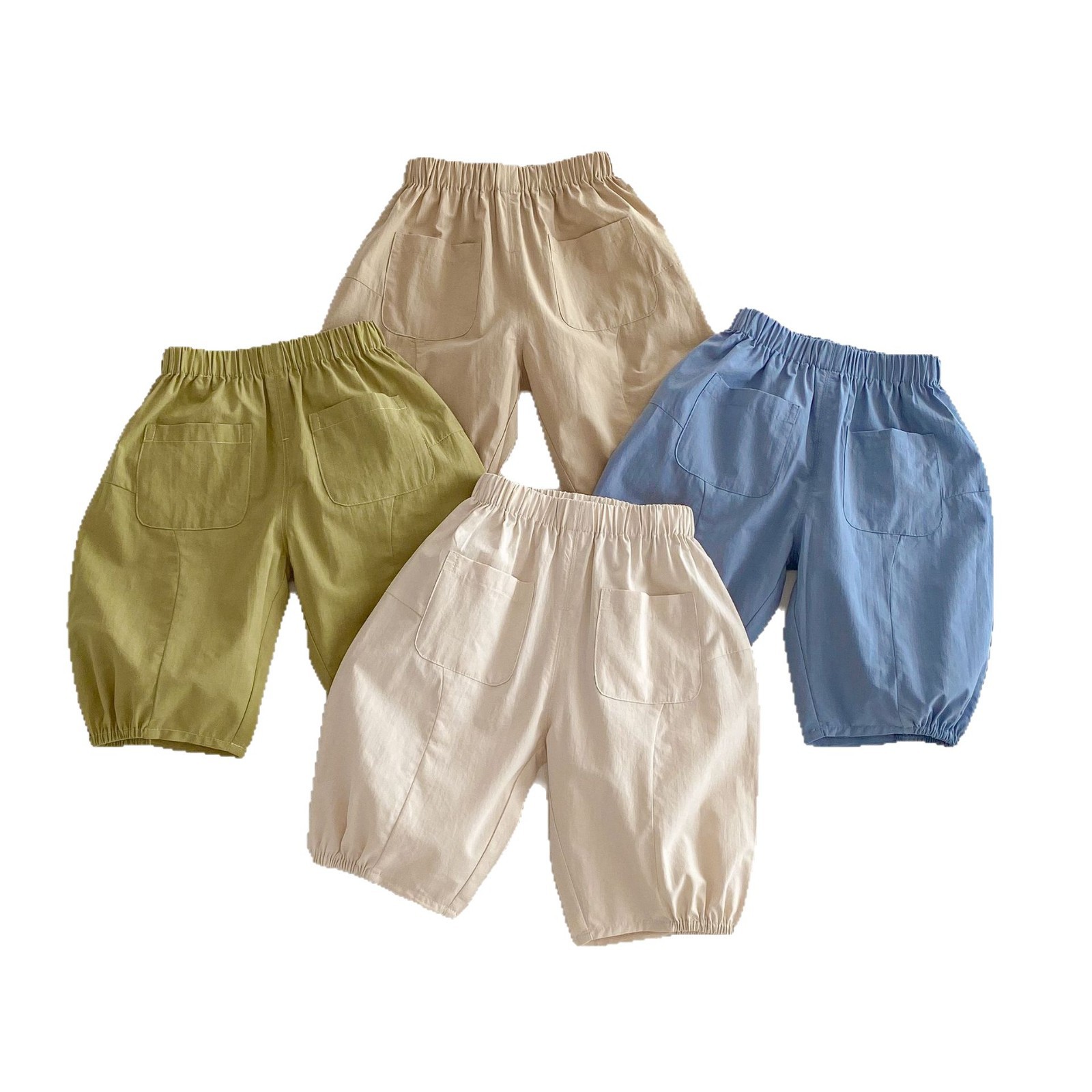 子供の純色の広い足のズボン2025の新型の0-5歳の夏の男の子のシンプルな韓国版のカジュアルなズボンのファッションの赤ちゃんのズボン