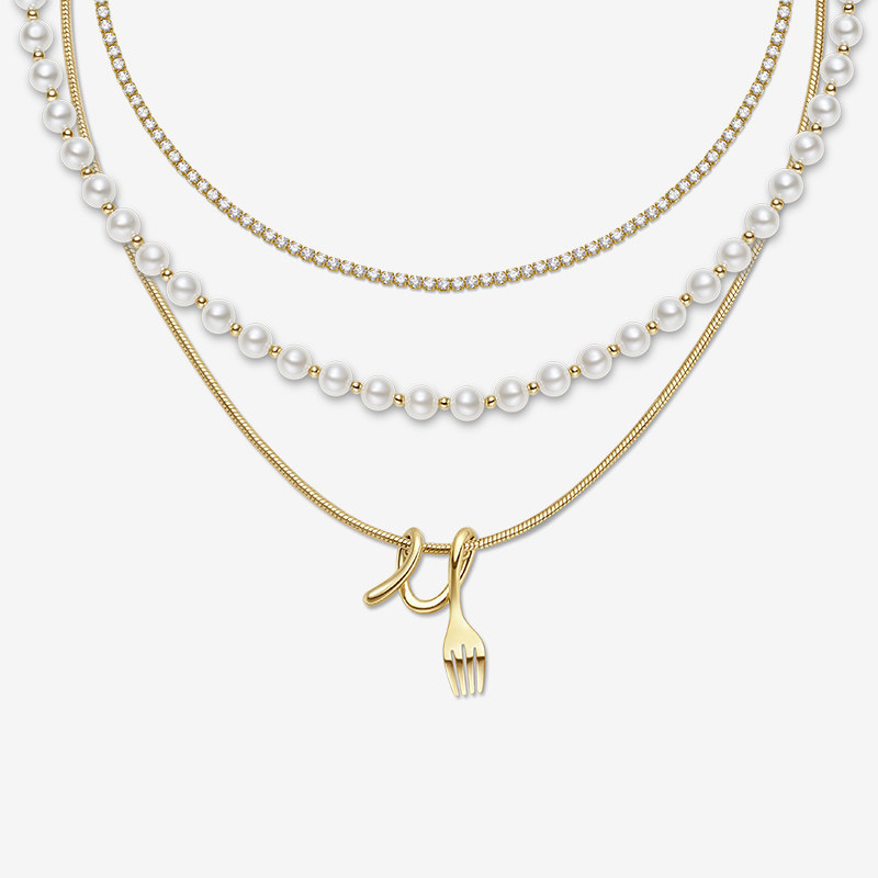 [新品]HEFANG何方珠宝卷卷叉子三层链轻奢个性时尚