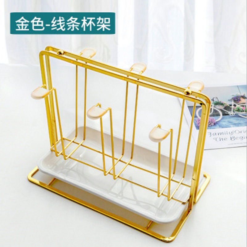 Taza de metal rack drenaje taza del hogar rack de almacenamiento sala de estar luz lujo creativo estilo europeo estante de la taza de cristal