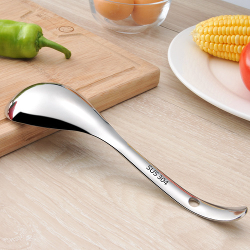Large 304 stainless steel soup spoon, thickened and deep-handled household hot pot spoon, rice spoon, heat-resistant handle spoon, soup scoop