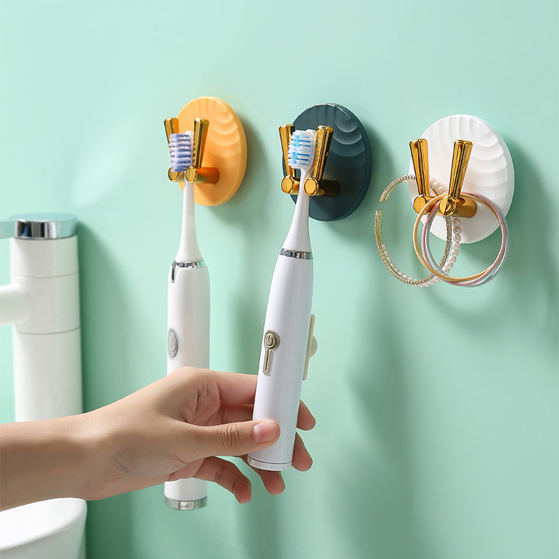 Luz de lujo redondo cepillo de dientes titular gancho de baño multi-funcional rack ponche-libre de almacenamiento de rack de pared de la cocina gancho pegajoso