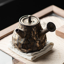 鎏金锤纹老式侧把壶单壶陶瓷复古家用小号过滤泡茶器窑变粗陶茶具