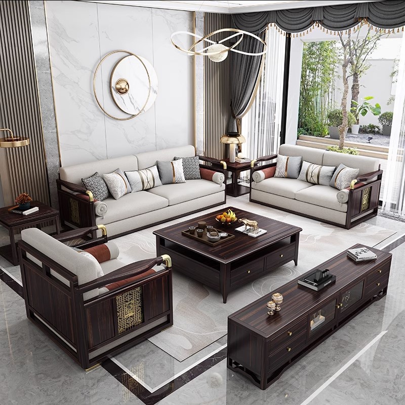New Chinese-style Wujin wood solid wood sofa, simple and luxurious high-end living room combination set for large and small apartments, villa home furniture
