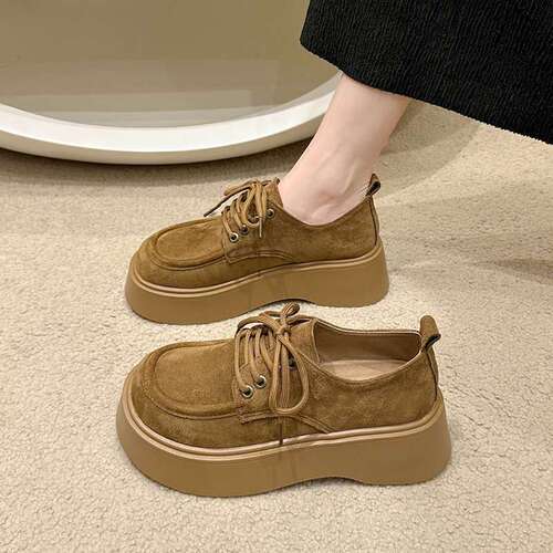 Spring New Trendy Bestselling Sanding Retro Loafers Thick Heel Mini Height Fashion Single Shoes