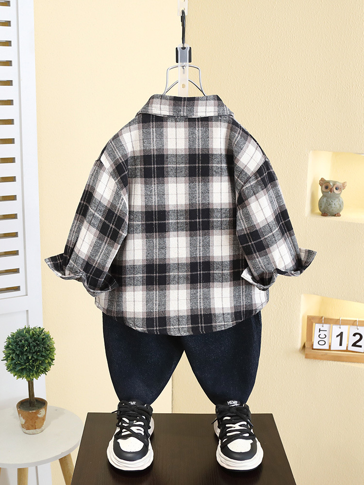 Camisa para Niños 7528, Primavera 2026, Nuevo Conjunto Infantil de Primavera, Chaqueta a Cuadros, Camisa de Manga Larga para Niños de Primavera y Otoño