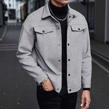 跨境欧美亚马逊秋冬爆款男士翻领毛呢夹克工装外套休闲运动商务男