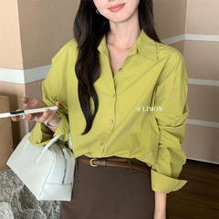 thel limon2025秋季新款韩版宽松显瘦纯色休闲长袖衬衫女百搭上衣