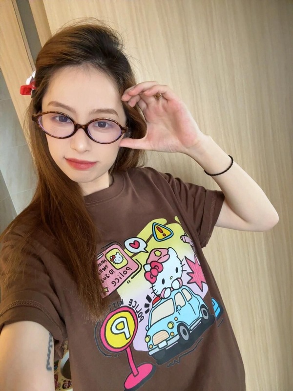 コットンダークカラー多用途ピュアコットン半袖Tシャツレディースキャンパスハローキティプリント半袖Tシャツトップスメンズ|undefined