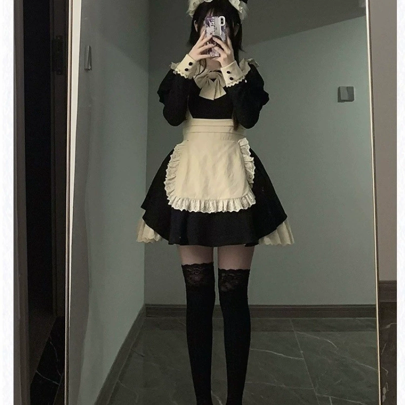 Платье Lolita OP классическое — короткая и длинная юбка, банты и кружевные отделки