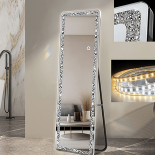 Cross-Border Nordic Full-Length Dressing Mirror Led Home Wall-Mounted Bedroom Makeup Mirror with Diamond Arch Design