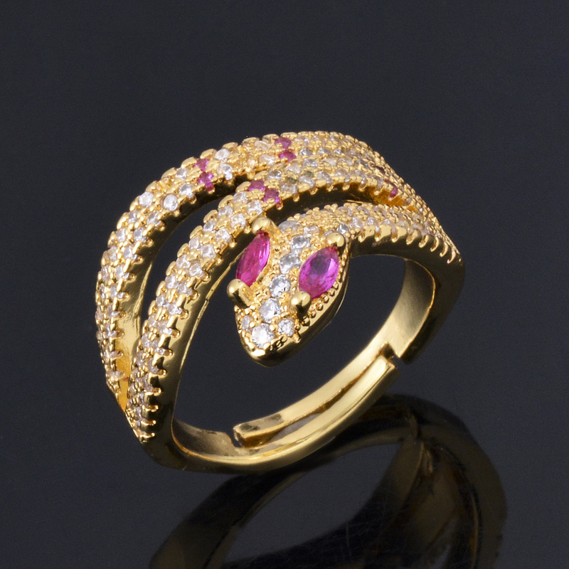 Fashion Colorful Zircon Micro-inlaid Snake-shaped Open Ring Wholesale display picture 4