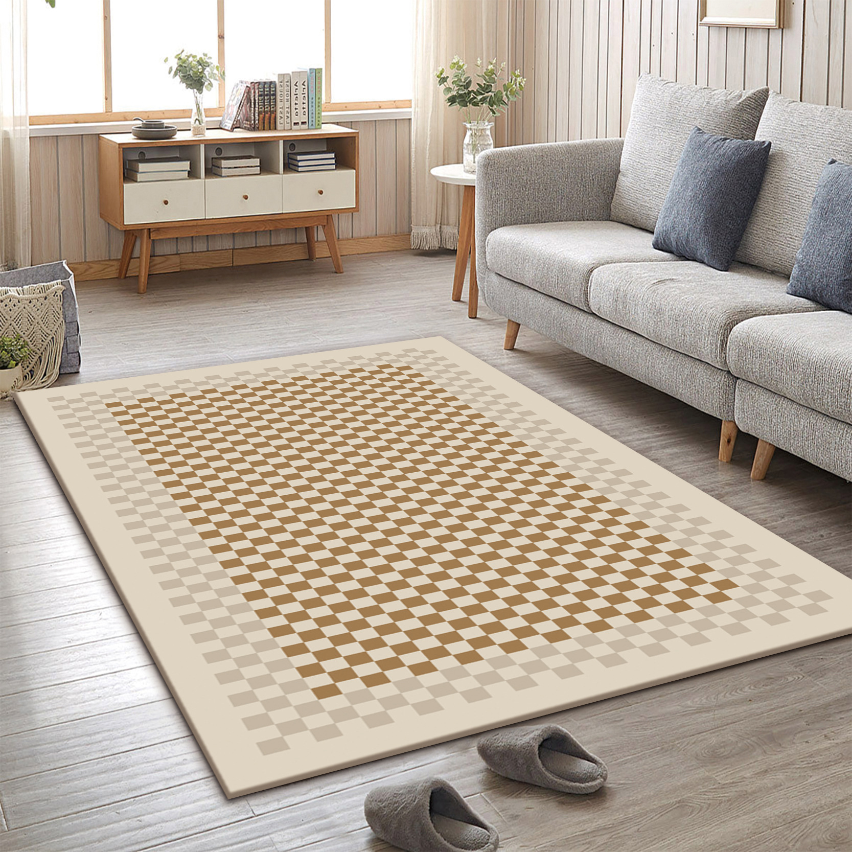 Factory Direct Supply Simple Creamy Style Line Living Room Rugs Bedroom Kitchen Floor Mats Door Mats Available for Wholesale