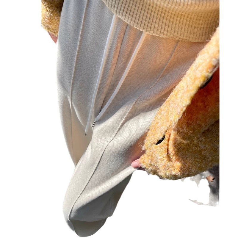 Pantalones de lana para mujeres otoño y invierno 2024 pantalones de cintura alta con estripes casuales, pantalones rectos de forma estrecha, pantalones de piernas anchas, trajes universales