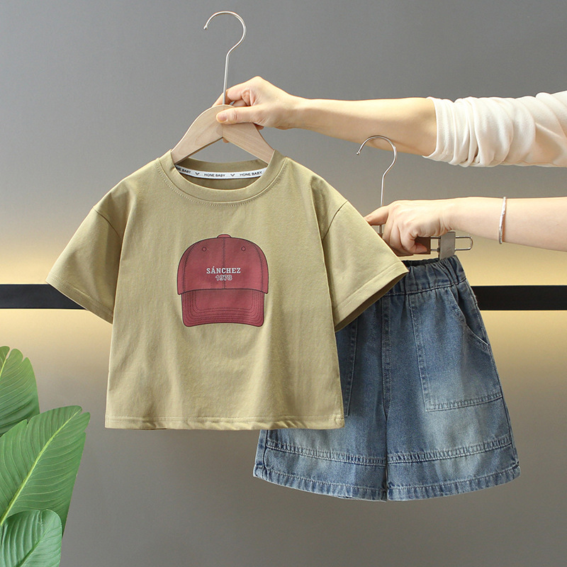 7857 traje de verano para niños 2025 nuevos pantalones cortos de manga corta atractivos para niños de dos piezas ropa de verano para bebés de moda