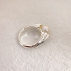 Stone inlay from pearl, silver fashionable ring, on index finger, wholesale