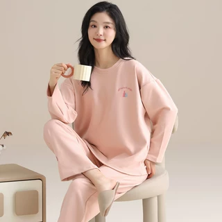 睡衣女款秋冬季德绒长袖长裤套装2024新款圆领加薄绒家居服可外穿