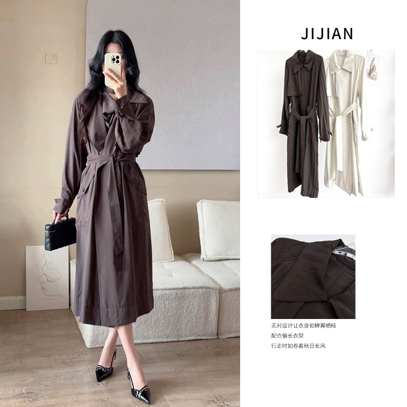 Smooth, Skin-Friendly, Soft Texture, Light and Thin Dry Silk Long Windbreaker 25 Early Autumn New Product, Relaxed and Smooth, Simple British Style