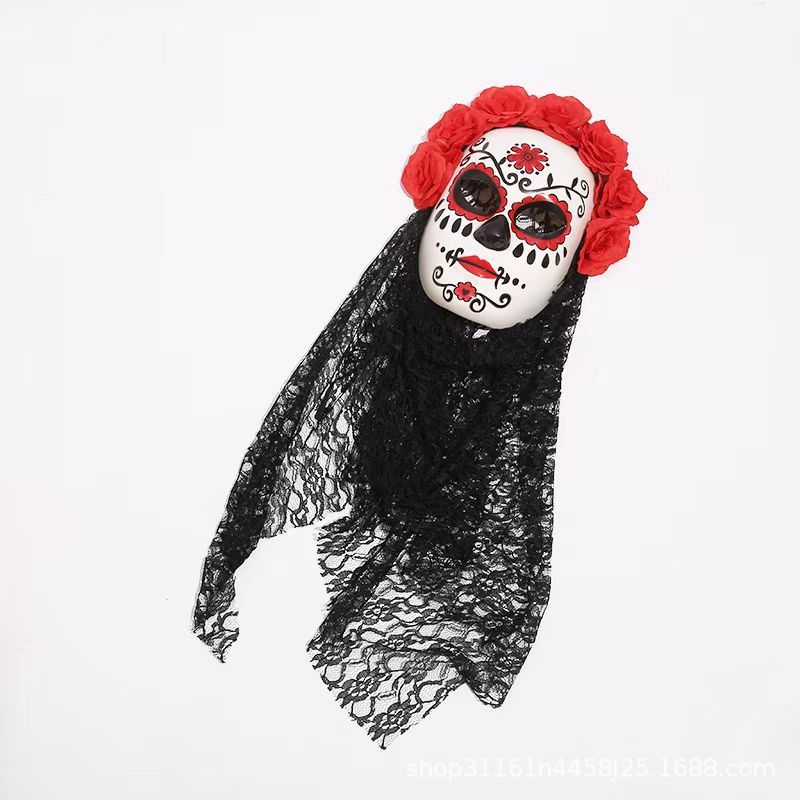 メキシコ死者ベールプロムメイクアップ女性ハロウィンゴーストフェイスマスクフラワースカルマスクを工場から直接供給|undefined