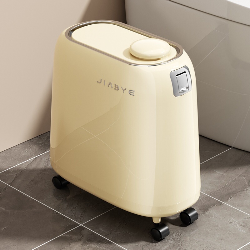 Light Luxury Narrow Gap Trash Can with Wheels for Home Use in Living Room, Bedroom, Kitchen, Bathroom, Waterproof and Odor-Proof with Press Switch