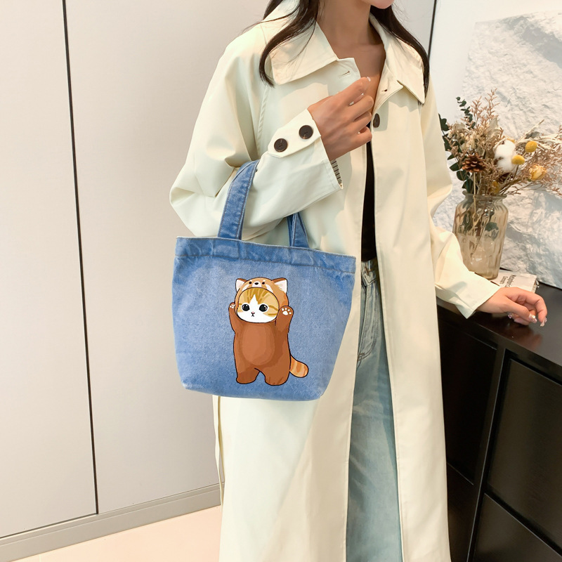 Bolsos vaqueros de lavado de dibujos animados japoneses de gran capacidad estudiantes bolsos de cubo de agua portátiles lindos bolsos de almuerzo de conveniencia