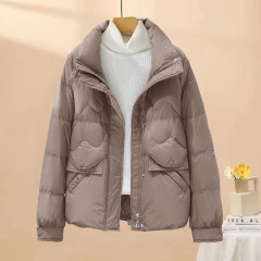2025 new high-end and fashionable down cotton jacket for women standing collar short small person fashionable thickened thermal jacket