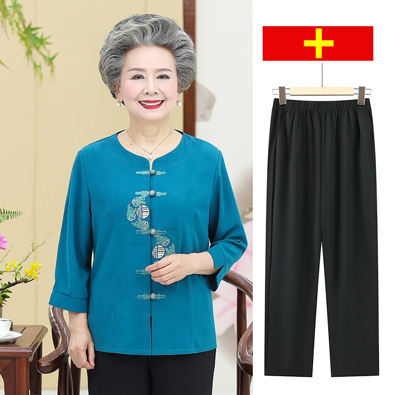 中老年人夏装女套装奶奶短袖衬衫60岁70妈妈太太老人衣服婆婆唐装