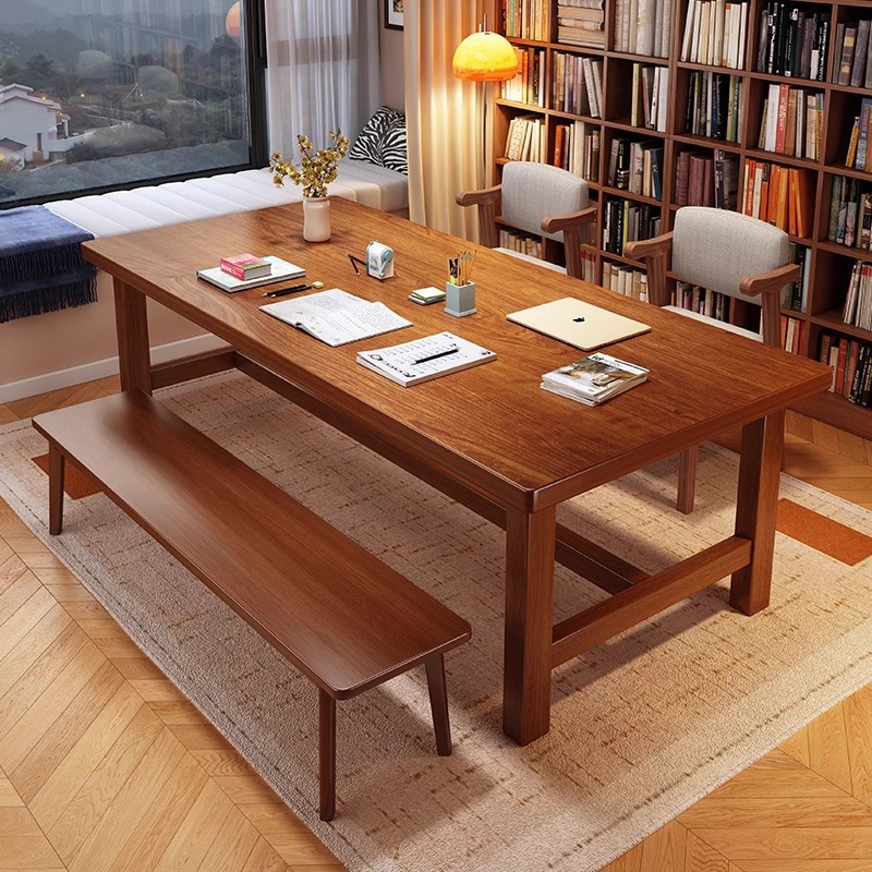 新中式餐桌客厅大长书桌家用面馆实木腿工作台电脑桌办公桌学习桌