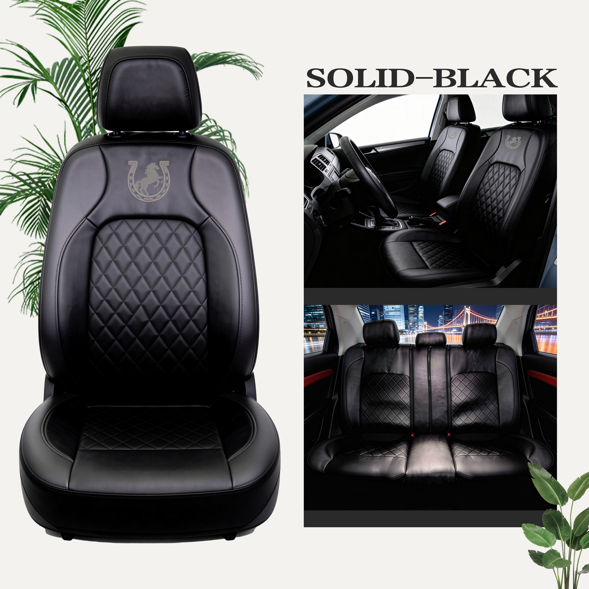 Universal seat covers from the manufacturer, leather style, suitable for all seasons, with a triangular grid pattern, sandwich construction, full coverage car seat cushion