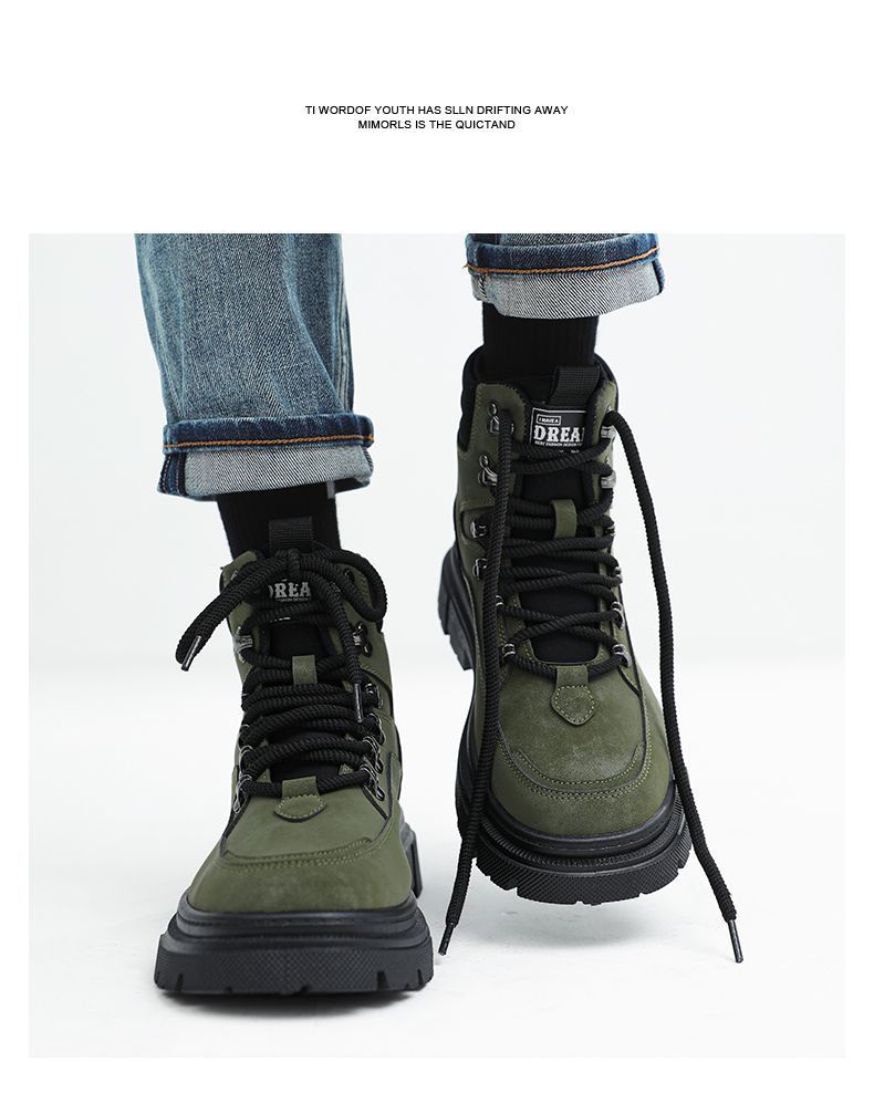 ShoeGlobe Men's Martin 2025 Autumn Winter New High-top American Retro Work Outdoor Waterproof Wear-resistant Hiking Boots Cotton_voghion.com