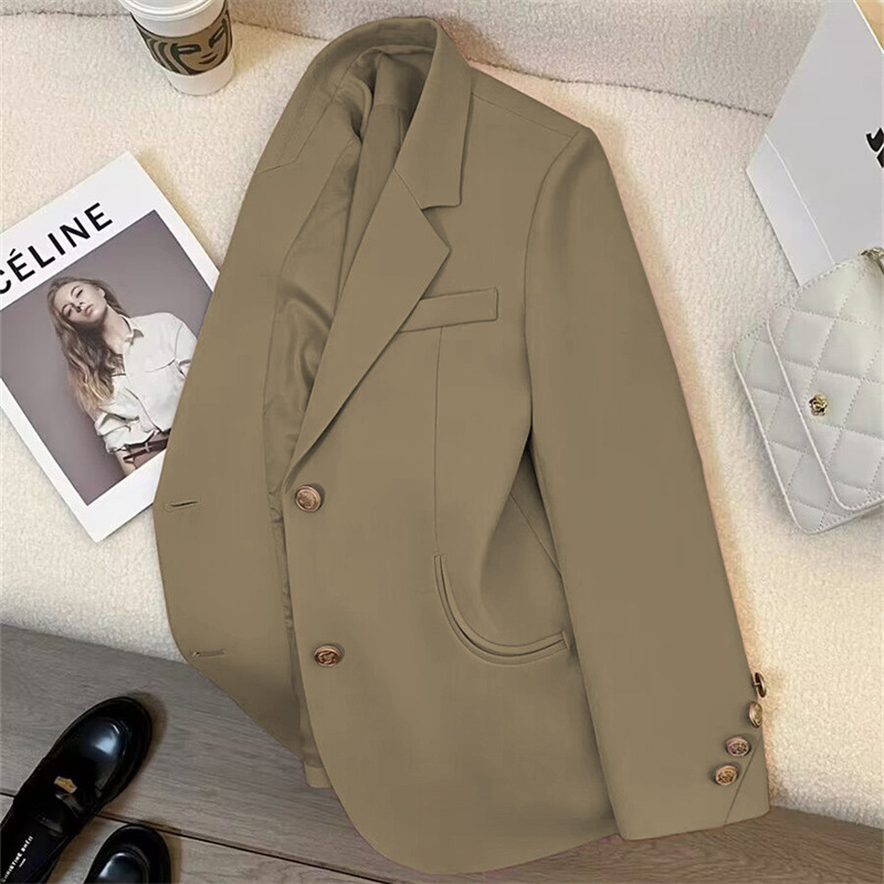 2026 Autumn New Khaki Blazer for Women, Vintage British Style, High-End Design, Versatile Small Suit