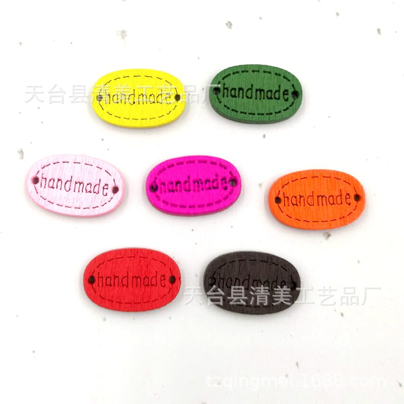 20mm color botón oval placa de madera hecho a mano láser logo decorativo hebilla 100